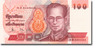 タイ紙幣　100バーツ札表　2005年